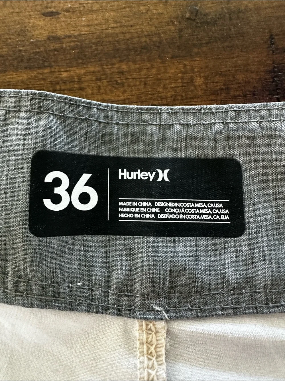 Hurley Sage Green and Beige Patterned Board Shorts Pocket Detail Size 36